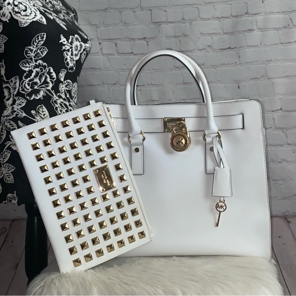 Michael Kors HAMILTON Tote/PYRAMID STUDDED XL Wristlet 2pc Set - Picture 1 of 16